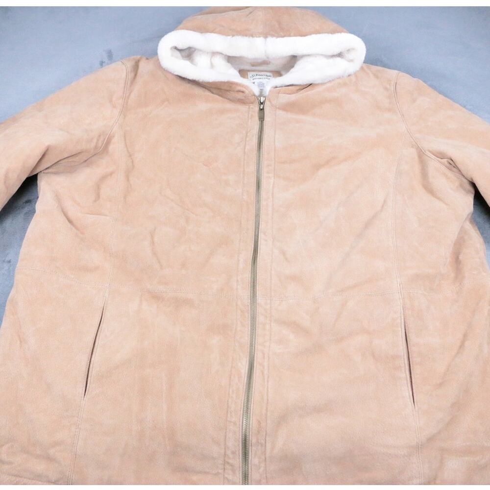 St. John's Bay Washable Suede Hooded Coat Womens 3X Tan Faux Fur Lined Full Zip